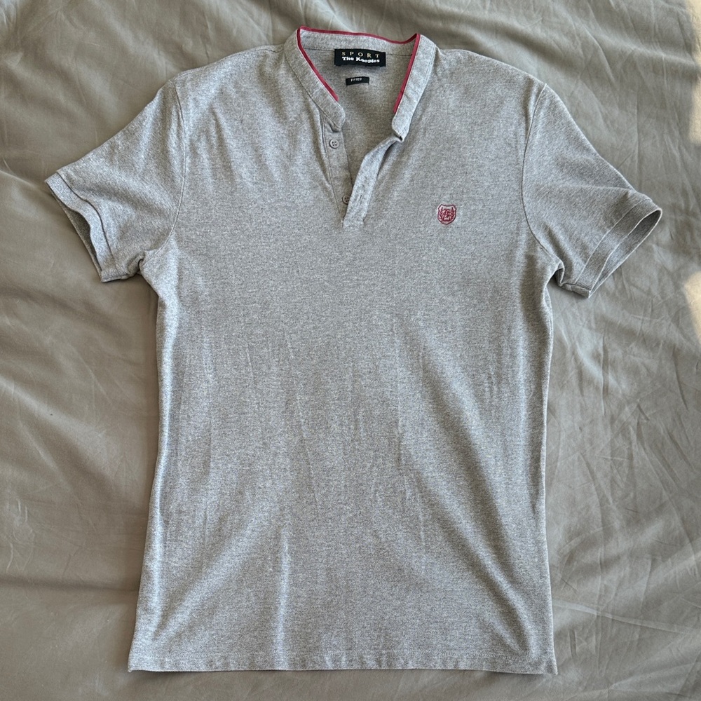The Kooples Light Gray Polo with Red Trim